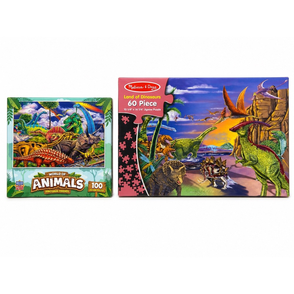 Dinosaur Puzzle Bundle Melissa & Doug 60pc MasterPieces 100pc Jigsaw Set